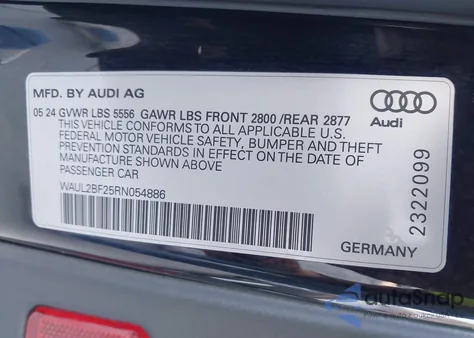 2024 Audi A6 Premium Plus 55 Tfsi Quattro S Tronic z USA, uszkodzony, nr VIN WAUL2BF25RN054886